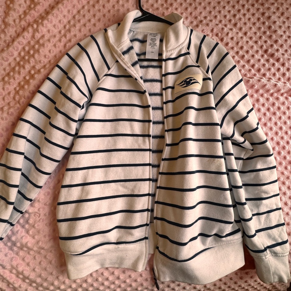 Disney Cruise Lines Striped Zip-Up Fleece Jacket in white and Navy